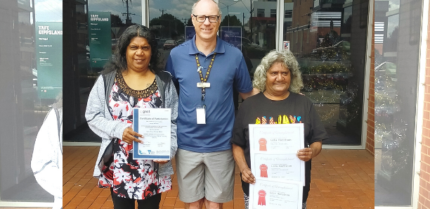 GEST Trainer Scott Mitchell (centre) is pictured with Jacey (left) and Lela, at right.