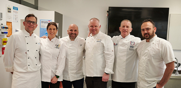Kellie Smith with George Calombaris and other judgest at Melbourne's Finest Chef competition