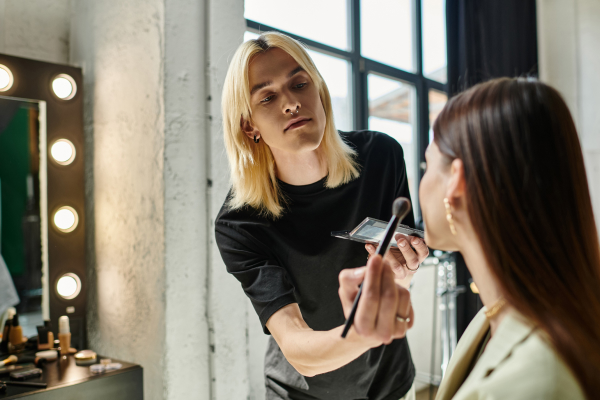 Makeup artist applying cosmetics