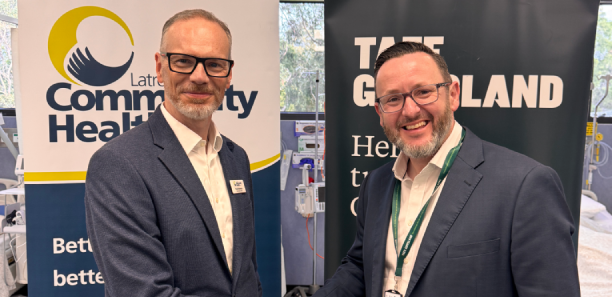 Latrobe Community Health Service CEO Paul Ostrowski with TAFE Gippsland CEO James Montgomery