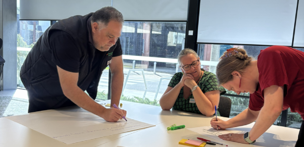 Co-design workshop participants discussing training solutions