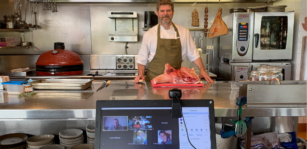 Trevor Perkins presenting virtually to TAFE Gippsland Hospitality Students last week from Hogget Kitchen in Warragul