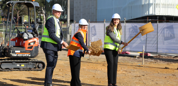 Paul Buckley, Gayle Tierney and Laura Macpherson turning the sod a the Clean Energy Centre site in Morwell