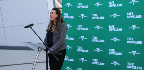 TAFE Gippsland CEO Laura Macpherson addressing guests 