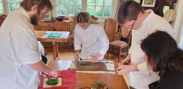 Culinary students with farm owner Julie Weatherhead