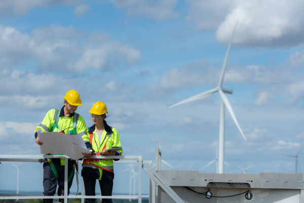engineers at wind farm