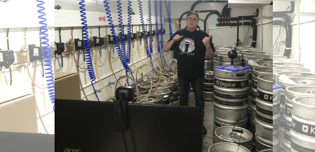 Phill showing off the unbeerlievable beer keg storage cool room. 