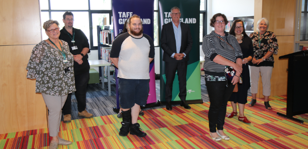 Jamie Imlach is pictured second from left in back row during a recent Enrolment Day and a visit to Traralgon campus by local MLC Harriet Shing