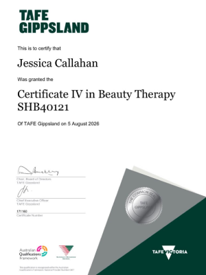Jess's Certificate IV in Beauty Therapy
